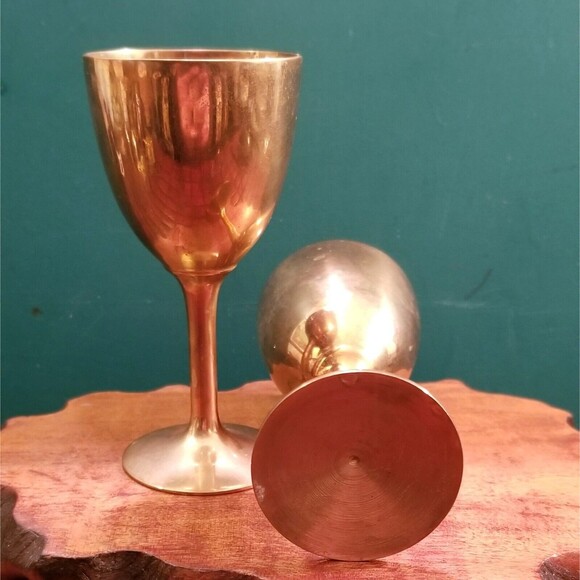 Pair of Vintage Copper Altar Chalice Kiddush Cup Wine Goblet 4"H 1.9" Diameter - Picture 4 of 4
